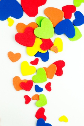 Colorful paper hearts in happy colors