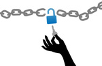 Person hand free unlock chain lock key